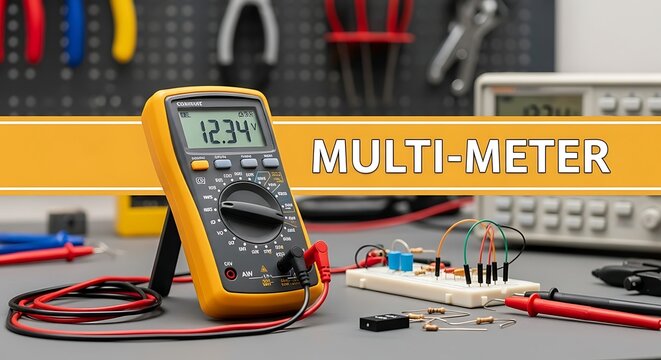 Multimeter Measuring Electrical Circuit Components and Tools.