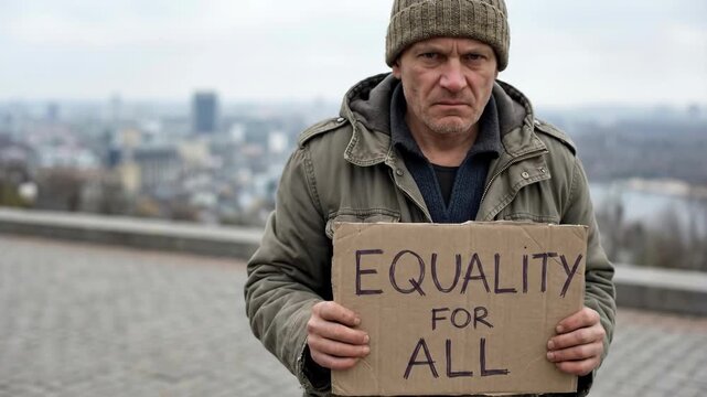 Man holding sign equality for all social justice message.