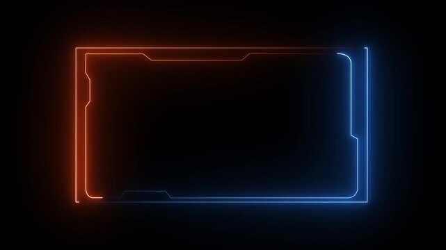 red and blue colour neon HUD, futuristic motion graphics element on black background .graphics arounds the edges for use in movies games and animation..