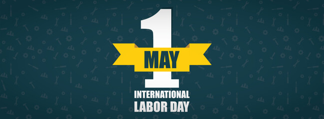 International labor day may 1st greeting card design with tools pattern background © IftekharAlam