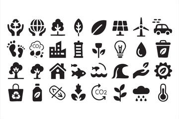 Fototapeta premium Environmental Protection Icons Featuring Recycling Carbon and Clean Energy