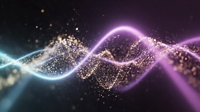 Abstract DNA double helix with glowing particles, representing genetic engineering and scientific innovation.