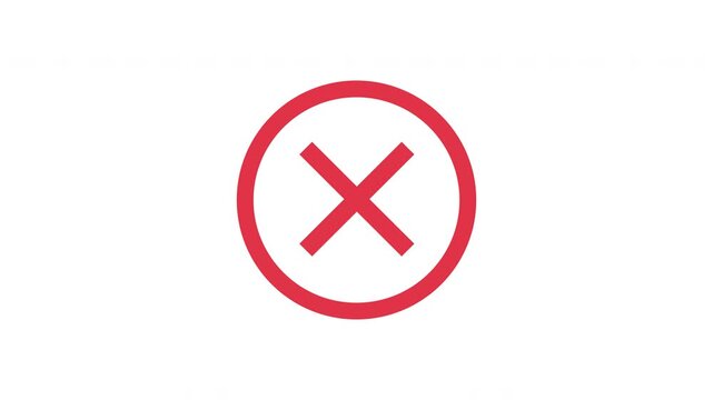 Red error cross icon rising from bottom with bounce motion on white background dynamic ui feedback animation Prores Alpha Channel 4K 60fps