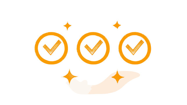 Illustration of three checkmarks within circles, with sparkling embellishments