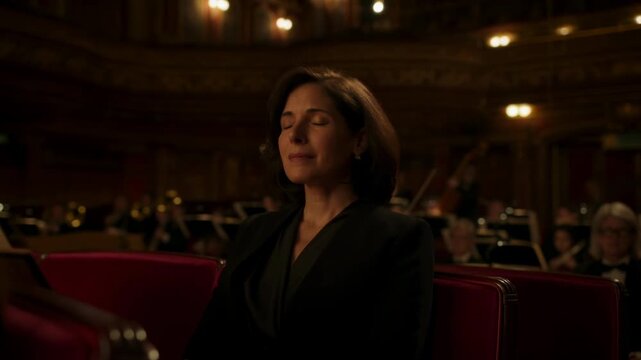 Refined Woman Immersed In Music Scene. Charming Female Observer Captivated By Harmonious Melodies
