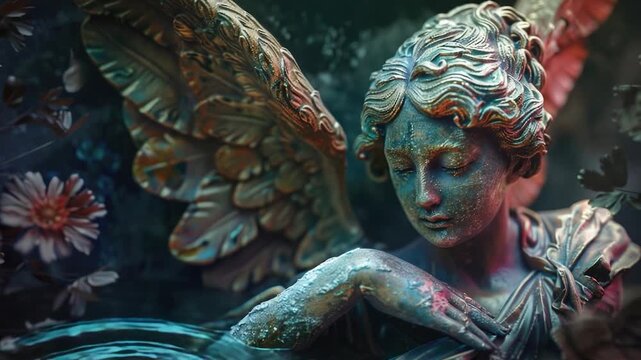 Video A detailed view of a statue depicting an angel