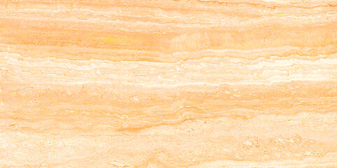 Fototapeta premium Natural travertine stone texture with horizontal orange and beige waves for architectural surfaces.