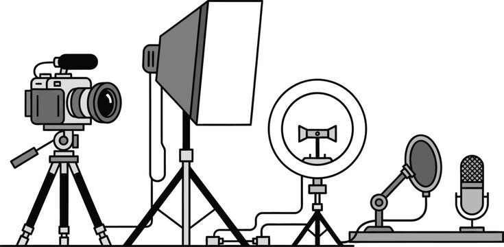 Filmmaking and Vlogging Equipment Set: Camera, Lights, Microphones