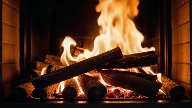 Video A warm and cozy scene of a fire burning in a fireplace with logs