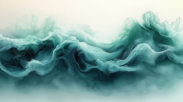 Abstract Deep Teal And White Fluid Dynamics Flowing Organic Wave Pattern