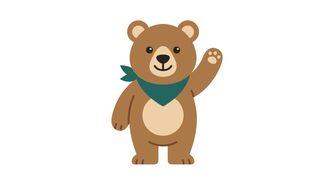 Brown bear cartoon waving hand.