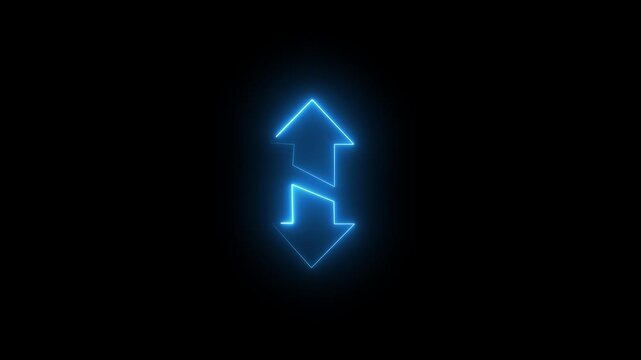 Neon line icon and up down arrow isolated on transparent black background.abstract neon line up down arrow icon animation. black backgrounds,abstract neon line up down arrow icon animation.4k video
