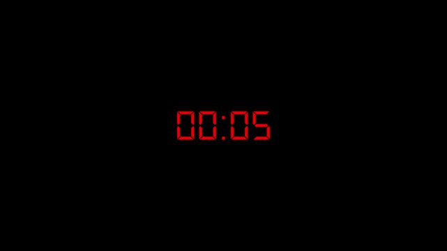 Digital countdown clock timer in 10 to 0 second. White text number on isolated black background.10 second timer countdown animation, countdown timer animation on black background, 4k video