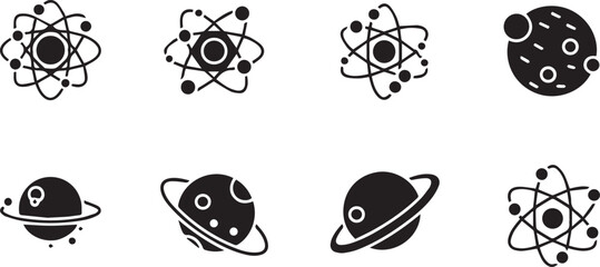Science and Space Exploration Atom and Planet Silhouette Set © Vector 4 You