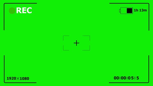 Video recording frame overlay with REC HUD. Camera viewfinder interface with timecode, battery and focus marks. Full HD 1920x1080 camcorder screen for editing. Camera recording frame.