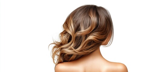 Fototapeta premium Beautiful woman's long wavy hair with brown and blonde highlights, studio shot