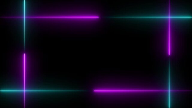 Glowing neon frame background. Glowing neon rectangle border frame, Neon line glowing square frame on black background.rectangle picture frame concept. 4k video