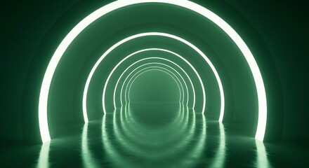 Naklejka premium Endless green neon light circular tunnel background