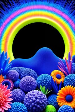 surreal landscape with a rainbow and a black sun