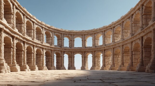Majestic Coliseum Structure Under Bright Sky with Detailed Stone Architecture in Vibrant Topaz Hue