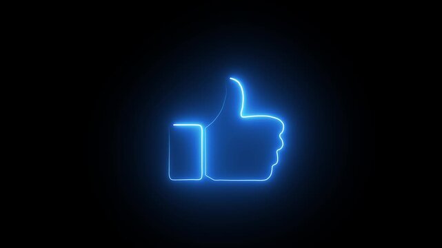 Glowing neon line Hand thumb up icon isolated Neon Outline Like Icon.4k video animation