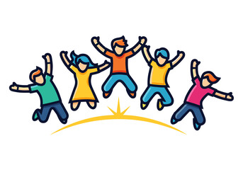 Obraz premium Group of diverse children jumping and cheering