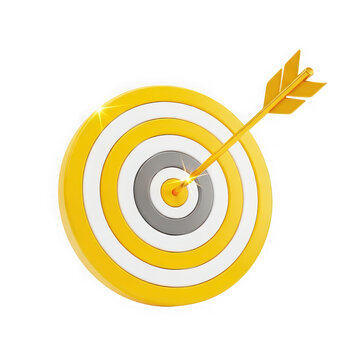 A yellow target with an arrow in the bullseye isolated on transparent background