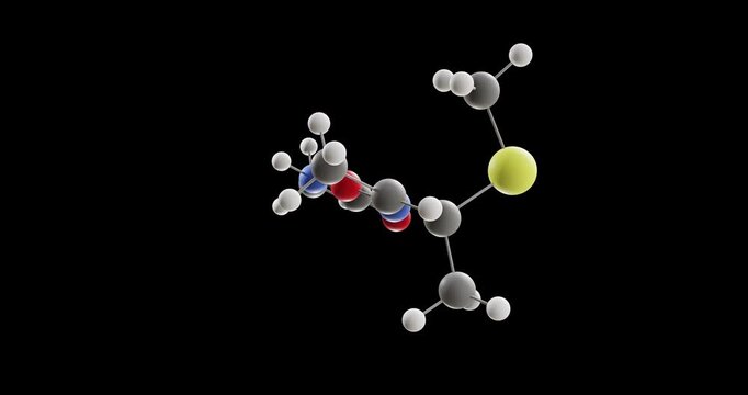 Butocarboxim molecule, rotating 3D model of carbamate insecticide, looped video on a black background
