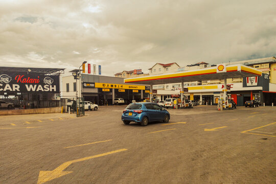 Blue Car at Shell Petrol Station with KFC and Car Wash in Syokimau, Kenya &ndash; Busy Fuel Station Scene
