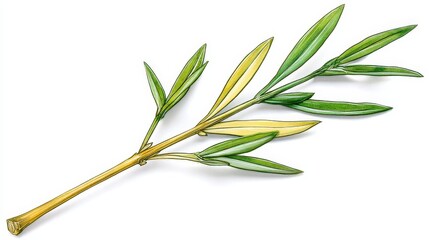 Fototapeta premium Detailed Illustration of a Vibrant Green Bamboo Stem and Leaves