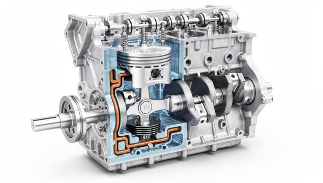 Detailed cutaway view of a modern internal combustion engine's internal workings