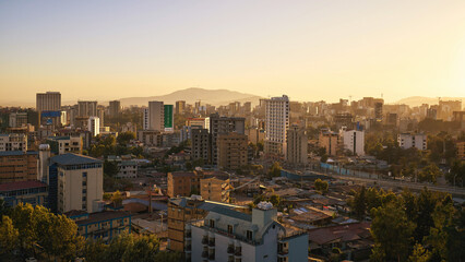 Cityscape of Addis Ababa city at sunset © vladimirzhoga