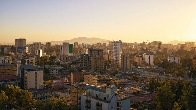 Cityscape of Addis Ababa city at sunset