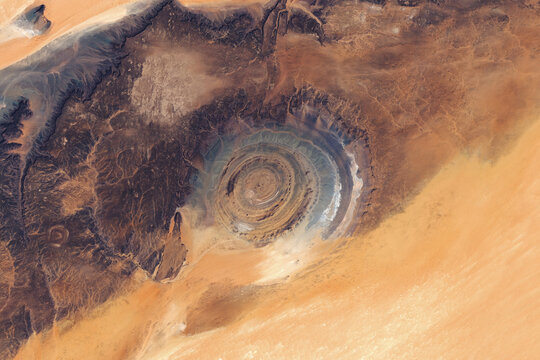 Aerial of the Richat Structure in northern Mauritania on the Adrar Plateau