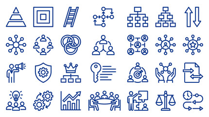 Fototapeta premium Collection of business strategy icons representing planning teamwork and success in a professional setting
