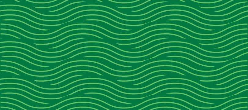 Organic farm green abstract background with wavy field stripes, natural ecology landscape, fresh agricultural texture, striped green pattern vector