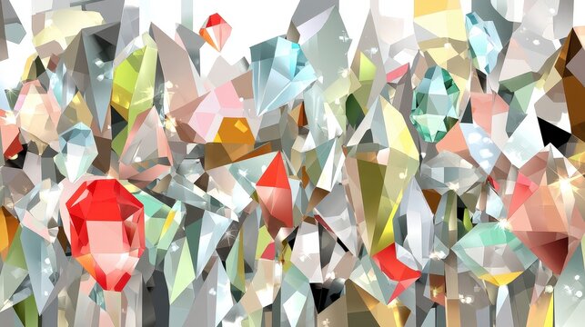 Colorful Abstract Composition of Shiny Crystallized Geometric Shapes