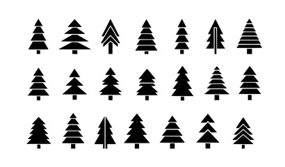 Obraz premium Geometric minimalist pine tree silhouettes vector abstract conifer icon collection