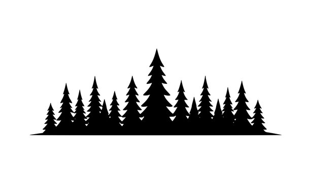 Minimalist pine tree silhouettes vector simple conifer forest line black icon set