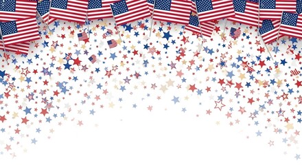 Obraz premium Festive 4th of july celebration american flags and confetti background for independence day