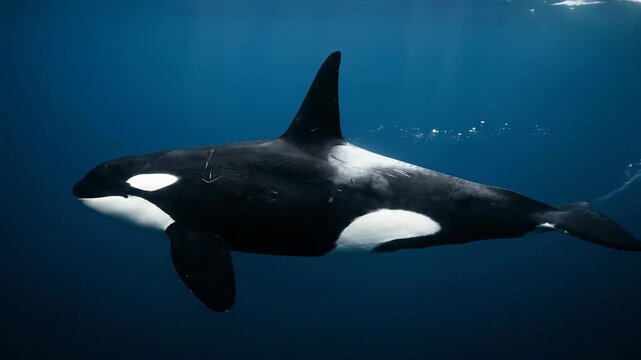 Majestic Orca Killer Whale Swimming Gracefully Underwater.