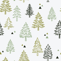Obraz premium Hand Drawn Cute Pine Tree Seamless Pattern with Nature Background