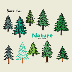 Obraz premium Pine Tree Pattern Vector with Simple Forest Elements Seamless Design