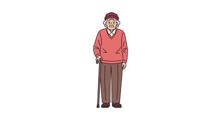 Fototapeta premium Elderly man standing with cane slowly.