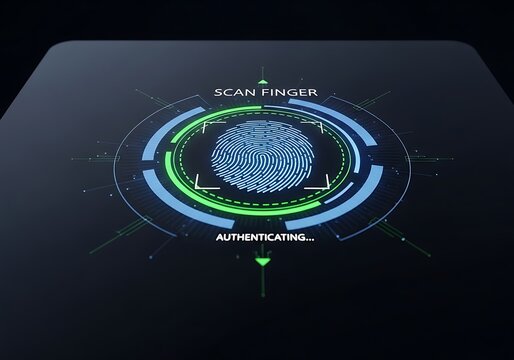 Futuristic Fingerprint Scan Interface in Dark Tech Setting