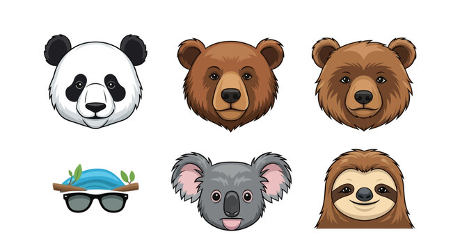 Cute animal faces in cartoon style.