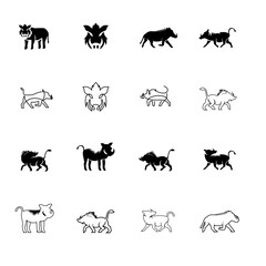 Fototapeta premium Warthog and Wild Boar Vector Icons Set: Collection of Stylized Animal Symbols