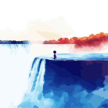 Victoria Falls Devils Pool. Victoria Falls Devils Pool hand drawn watercolor illustration on white background