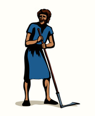 Fototapeta premium Vector drawing. A man with an old scythe