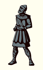Fototapeta premium Vector drawing. The king looks at the youths in the oven